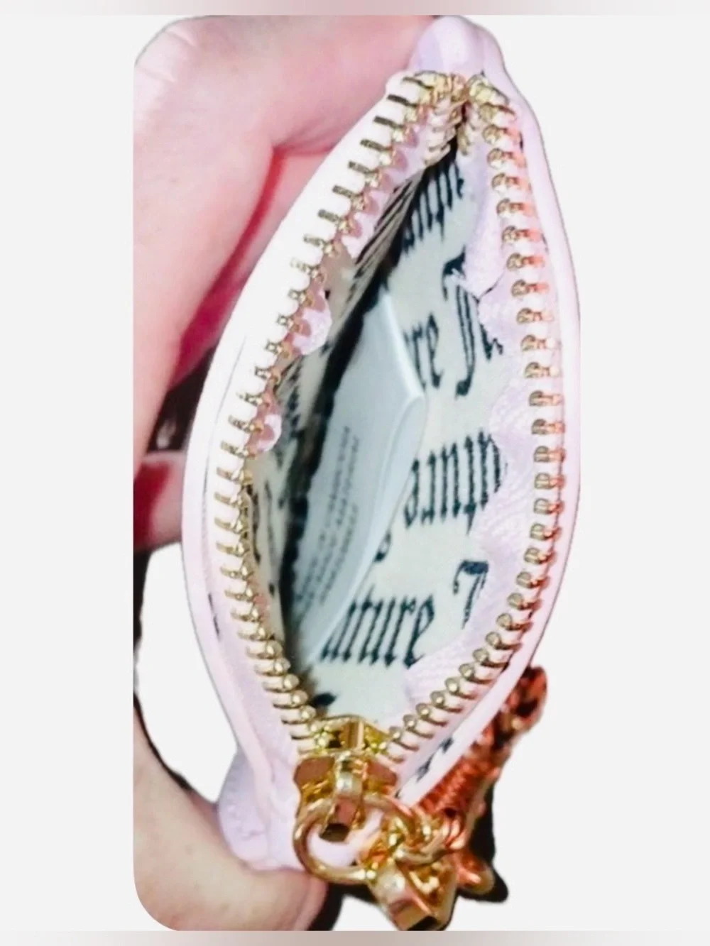 Juicy Couture Pink Heart Key & Card Holder with Gold Chain